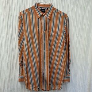 Indigo Palms men’s shirt orange blue stripes size large